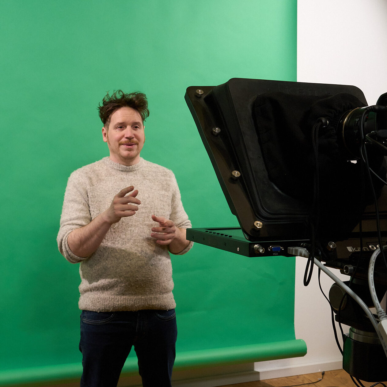 About me Video vor Teleprompter